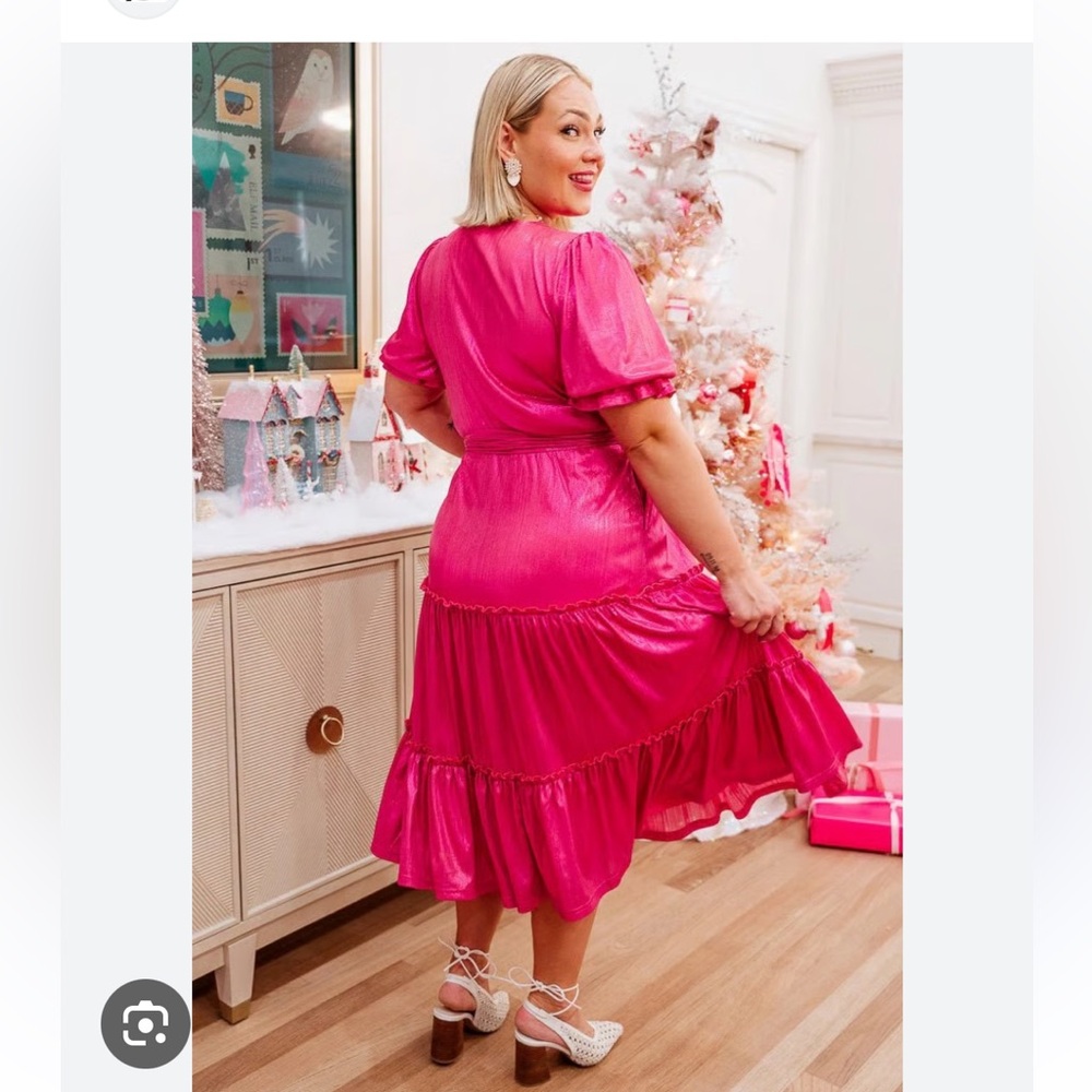 Ivy City Co Shimmery Fuchsia Wrap Midi Dress - Picture 3 of 12